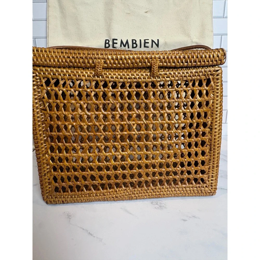 Bembien Flora Crossbody Bag‎ Natural Rattan Woven Box Bag Handmade Bali New